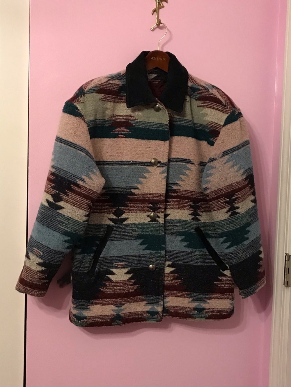 BEST American clothing Co Aztec Boho Suede Collar Coat USA vintage size Medium